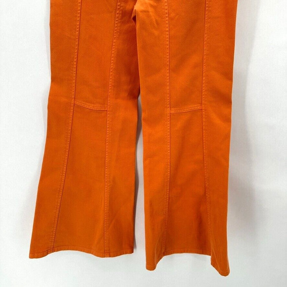 Alberta Ferretti Wide Flare Leg Pants US 6 Orange Twill Italy Preppy Designer - Picture 5 of 11